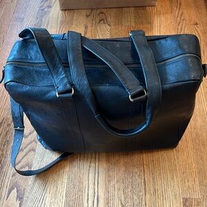 Custom Leather briefcase zippered tote Very sturdy Made in Florence, Italy black